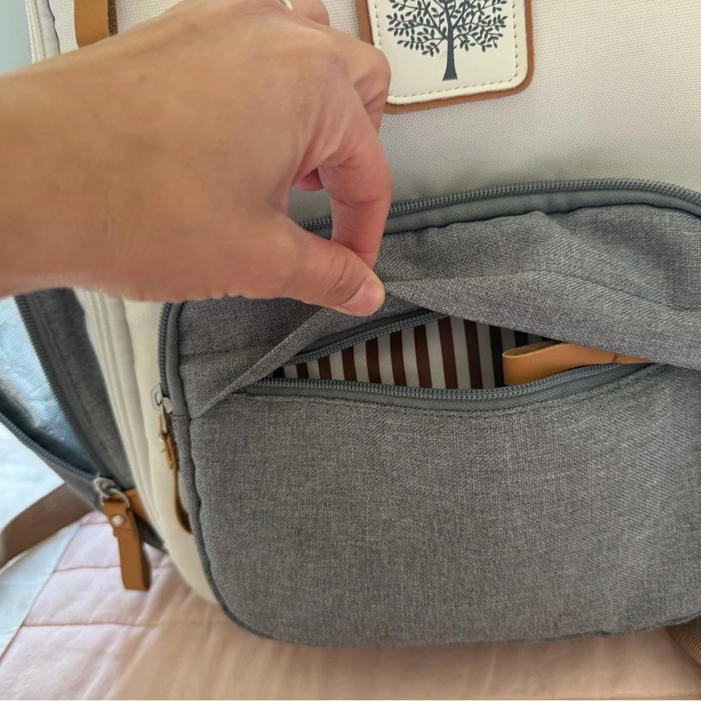 Parker Baby Diaper Backpack - Full Zip Diaper Bag with Insulated Pockets - Cream